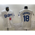 Los Angeles Dodgers #18 Yoshinobu Yamamoto White BUTLER 2024 World Series With Fernando Memorial Patch Home Limited Stitched Jerseys