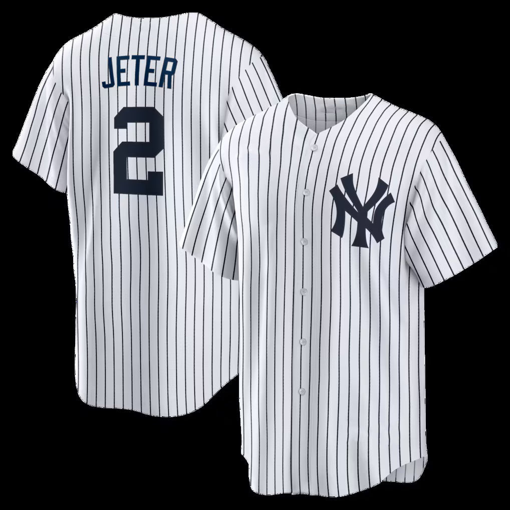 New York Yankees #2 Derek Jeter White BUTLER Home Retired Player Replica Jersey