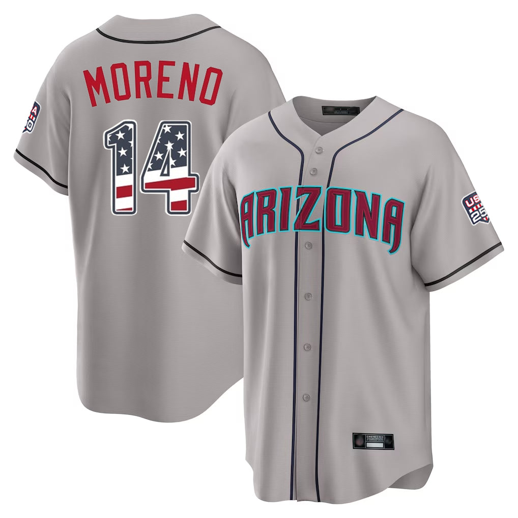 Arizona Diamondbacks #14 Gabriel Moreno Player Gray BUTLER USA 250 Fourth of July Home Game Stitched Jerseys