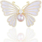 Butterfly Crystal Rhinestone Brooch Pin for Women Colorful Glitter Pearl Bead Lapel Pins Hats Clothes Dress Accessories Jewelry