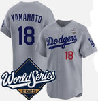 Los Angeles Dodgers #18 Yoshinobu Yamamoto Gray BUTLER 2025 World Series Limited Stitched Jersey