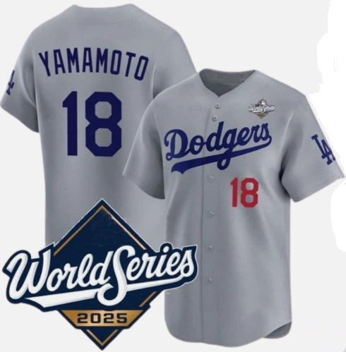 Los Angeles Dodgers #18 Yoshinobu Yamamoto Gray BUTLER 2025 World Series Limited Stitched Jersey