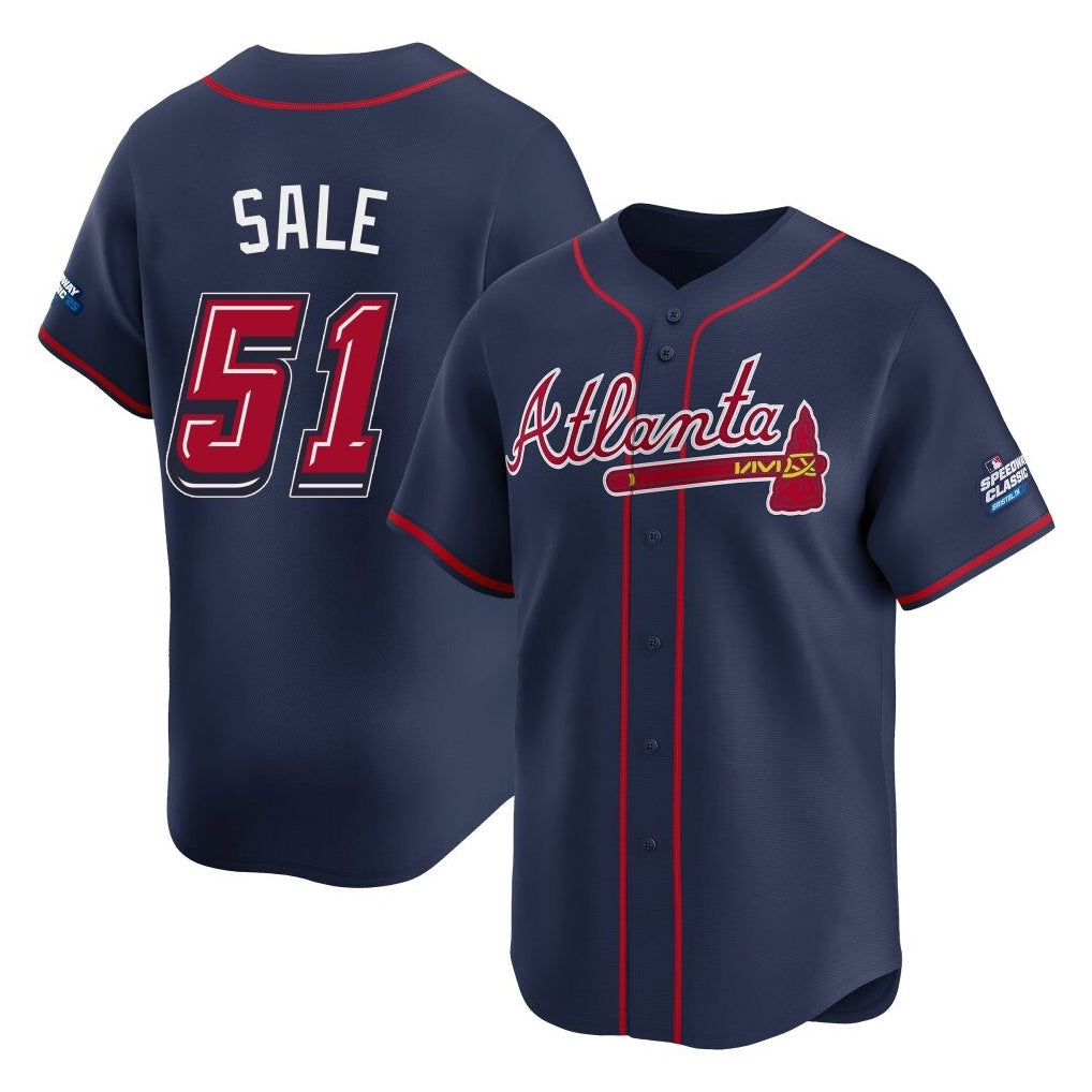 Atlanta Braves #51 Chris Sale Player Navy BUTLER 2025 Speedway Classic Home Game Stitched Jerseys