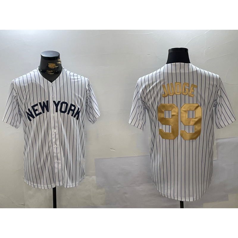 New York Yankees #99 Aaron Judge White BUTLER Pinstripe Fashion Cool Base Jersey 2