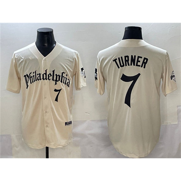 Philadelphia Phillies #7 Trea Turner Cream BUTLER Gothic Vapor Limited Stitched Jersey