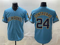 Milwaukee Brewers #24 William Contreras Blue BUTLER With Home & Bob Uecker Patch Stitched Jersey