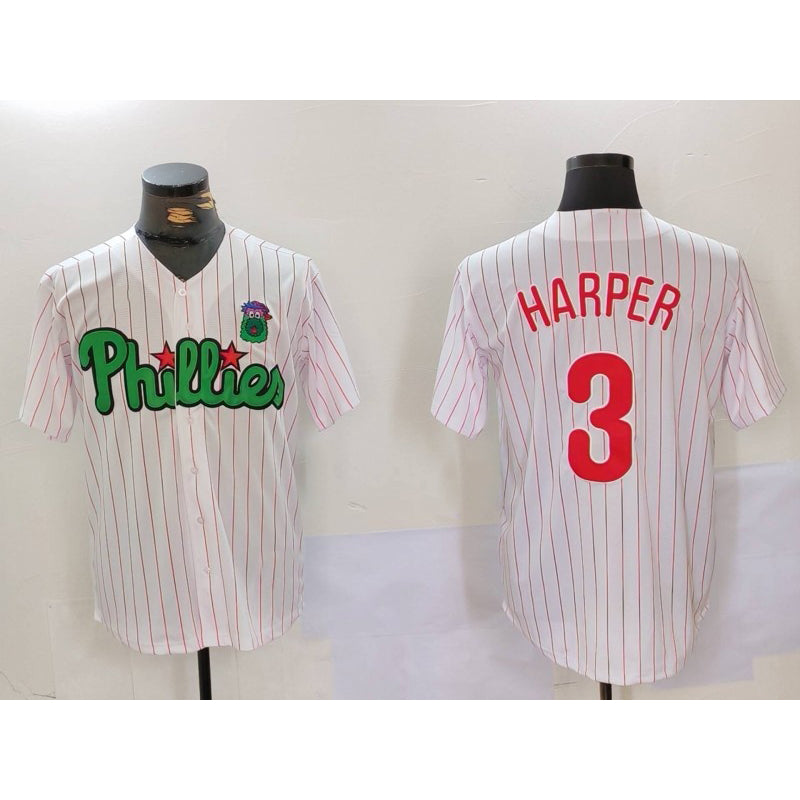 Philadelphia Phillies #3 Bryce Harper White Green BUTLER Cool Base Stitched Jersey 2