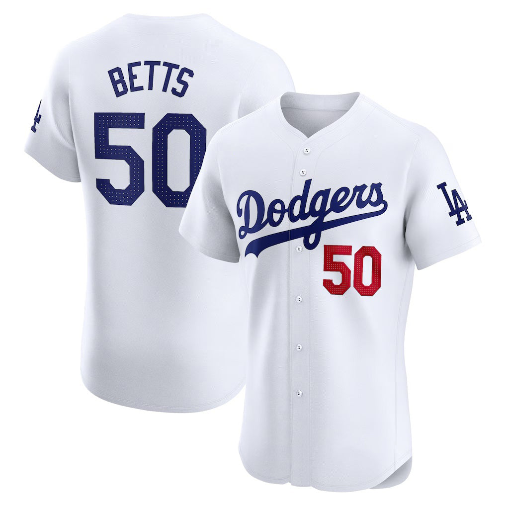 Los Angeles Dodgers #50 Mookie Betts White BUTLER Home Elite Jersey