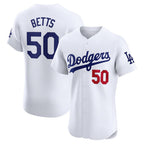 Los Angeles Dodgers #50 Mookie Betts White BUTLER Home Elite Jersey