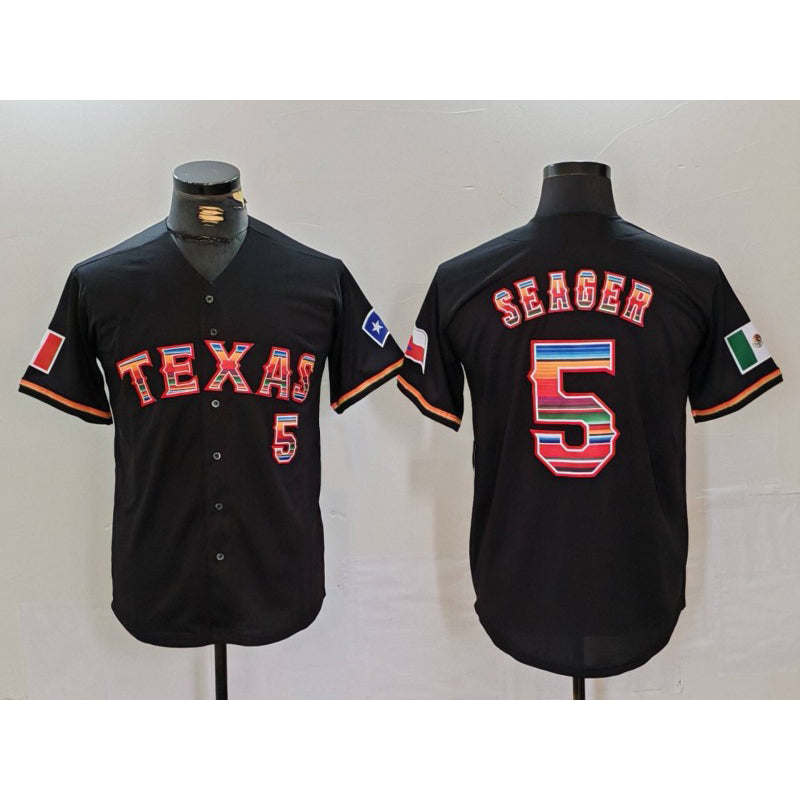 Texas Rangers #5 Corey Seager Black BUTLER Rainbow Mexico Cool Base Stitched Jersey