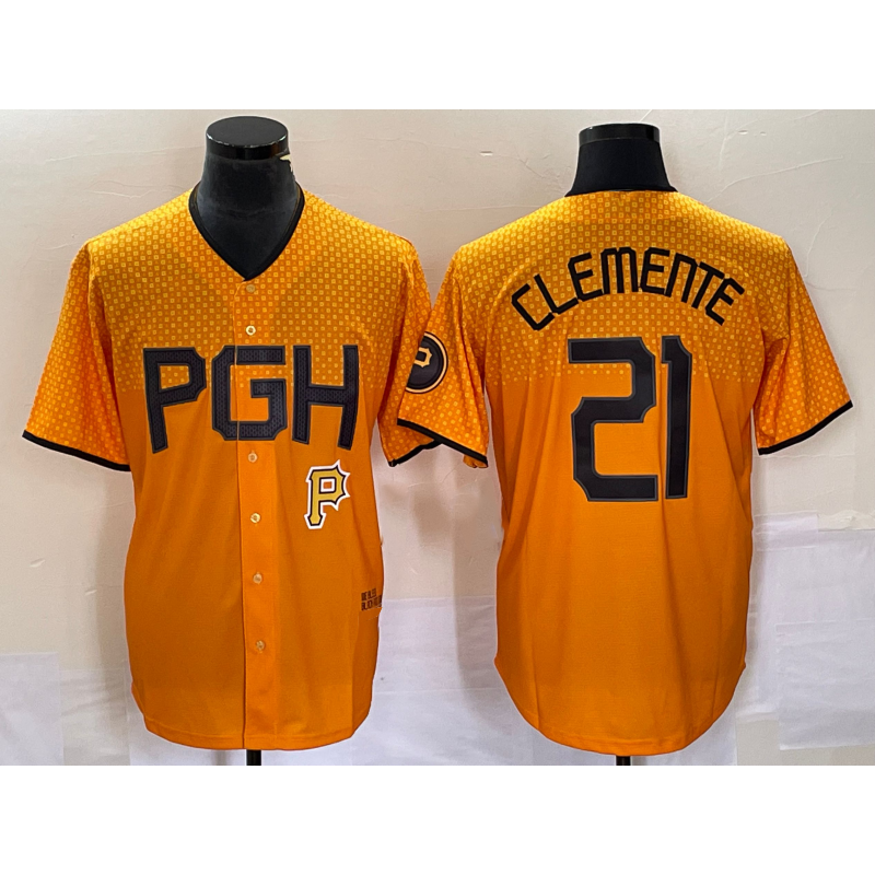 Pittsburgh Pirates #21 Roberto Clemente Gold BUTLER 2023 City Connect Stitched Jersey