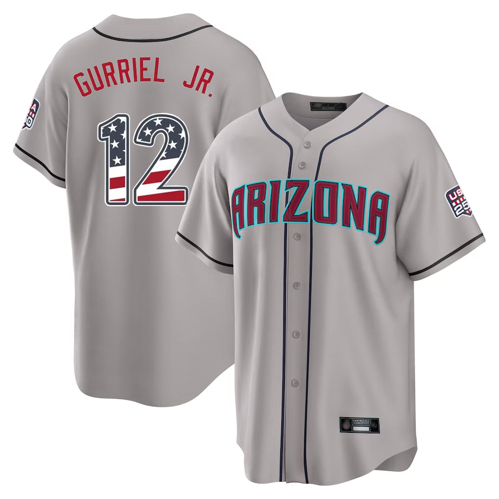 Arizona Diamondbacks #12 Lourdes Gurriel Jr Player Gray BUTLER USA 250 Fourth of July Home Game Stitched Jerseys