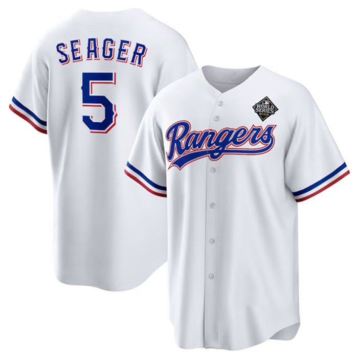 Texas Rangers #5 Corey Seager White BUTLER 2023 World Series Stitched Jersey