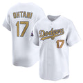 Los Angeles Dodgers #17 Shohei Ohtani White BUTLER 2025 Gold Collection Limited Stitched Jersey