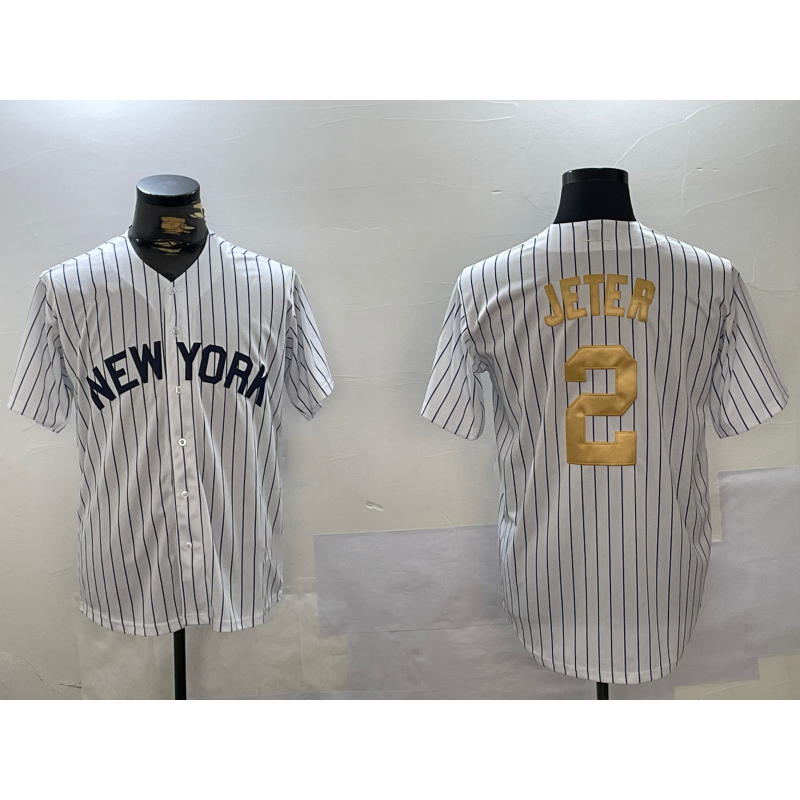 New York Yankees #2 Derek Jeter White BUTLER Pinstripe Fashion Cool Base Jersey 2