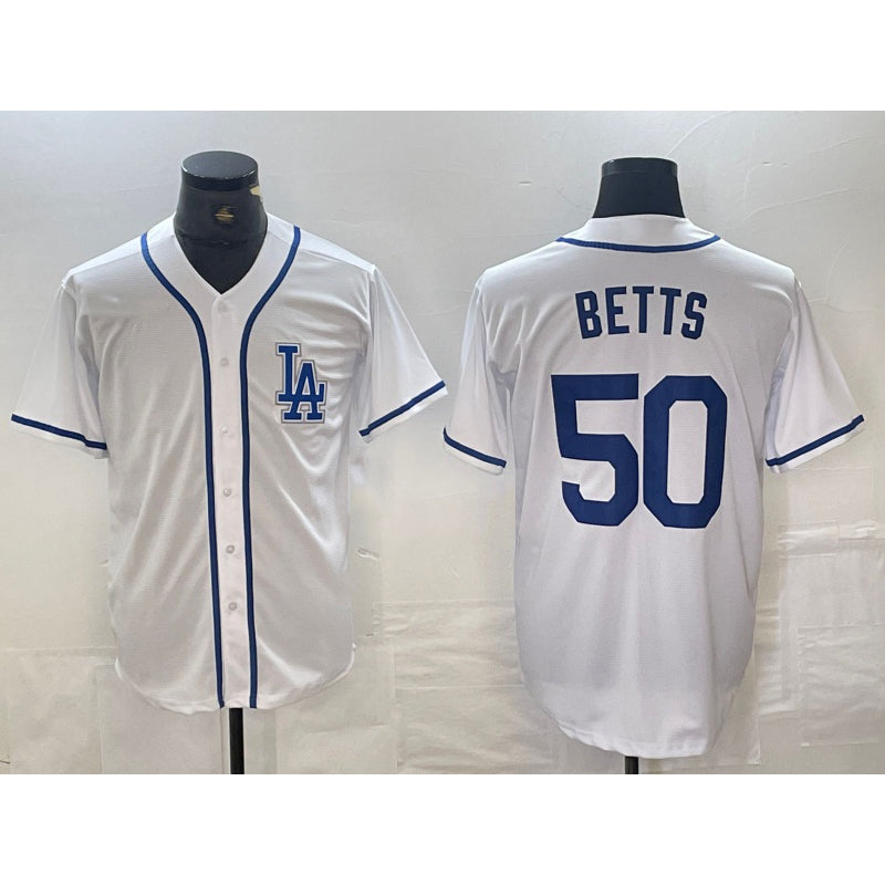 Los Angeles Dodgers #50 Mookie Betts White BUTLER Cool Base Stitched Jersey