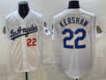 Los Angeles Dodgers #22 Clayton Kershaw White BUTLER 2026 Gold Collection 9x & B2B Champs Patch Stitched Jersey