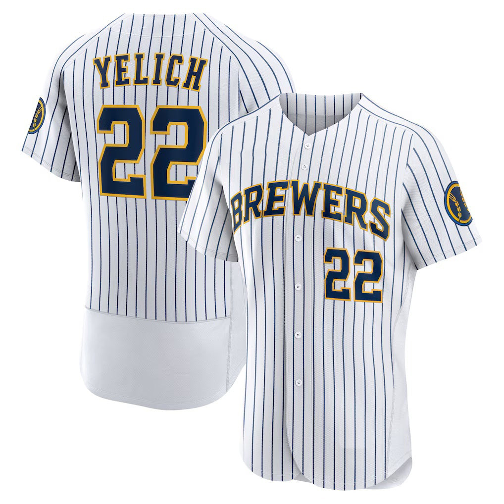 Milwaukee Brewers #22 Christian Yelich White BUTLER Team Alternate Authentic Player Jersey