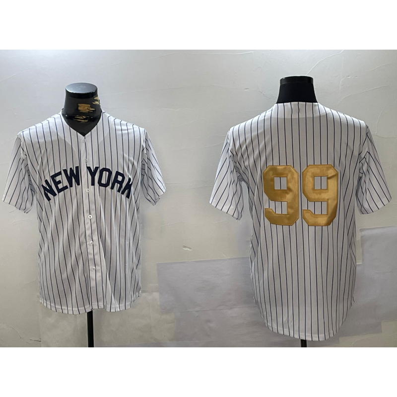 New York Yankees #99 Aaron Judge White BUTLER Pinstripe Without Name Fashion Cool Base Jersey 2
