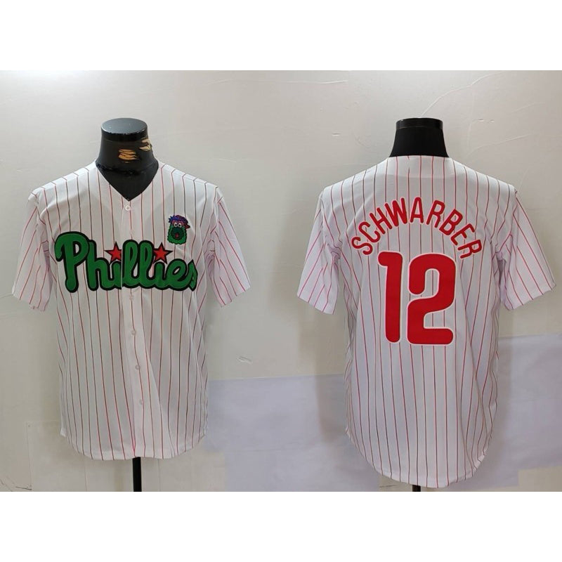 Philadelphia Phillies #12 Kyle Schwarber White Green BUTLER Cool Base Stitched Jersey 2
