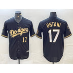 Los Angeles Dodgers #17 Shohei Ohtani Number Black Gold BUTLER Stitched Cool Base Jersey 2