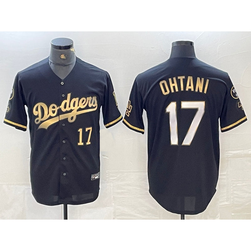 Los Angeles Dodgers #17 Shohei Ohtani Number Black Gold BUTLER Stitched Cool Base Jersey 2