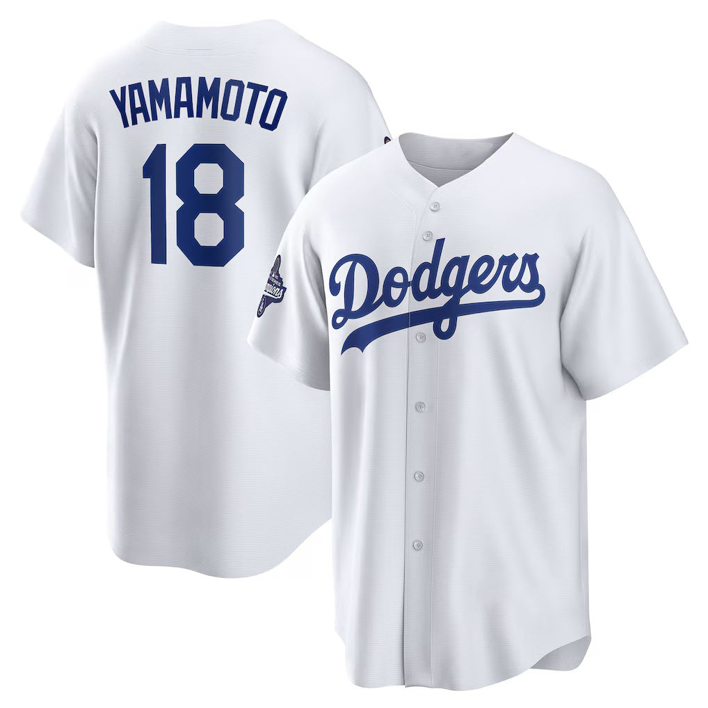 Los Angeles Dodgers #18 Yoshinobu Yamamoto White BUTLER 2025 World Series Champions Home Replica Jersey