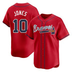 Atlanta Braves #10 Chipper Jones Player Red BUTLER Limited Home Game Stitched Jerseys