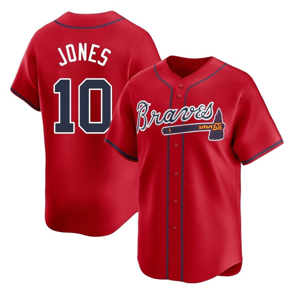 Atlanta Braves #10 Chipper Jones Player Red BUTLER Limited Home Game Stitched Jerseys