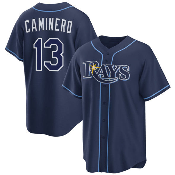 Tampa Bay Rays #13 Junior Caminero Navy BUTLER Cool Base Stitched Jersey