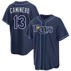 Tampa Bay Rays #13 Junior Caminero Navy BUTLER Cool Base Stitched Jersey