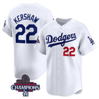 Los Angeles Dodgers #22 Clayton Kershaw White BUTLER 2024 World Series Champions Home Limited Stitched Jersey