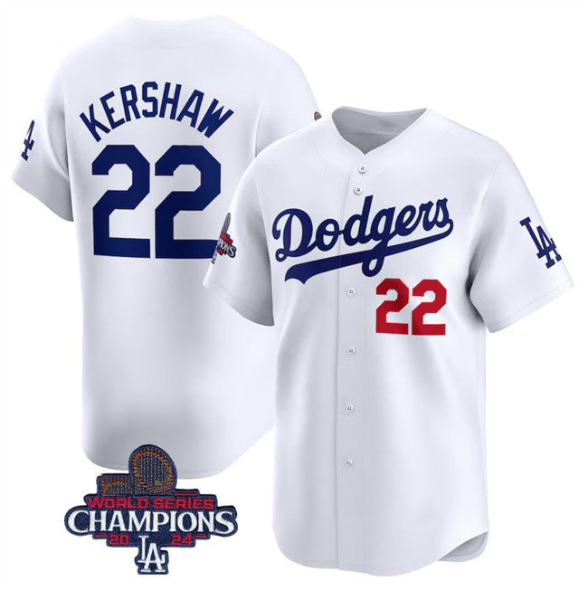 Los Angeles Dodgers #22 Clayton Kershaw White BUTLER 2024 World Series Champions Home Limited Stitched Jersey