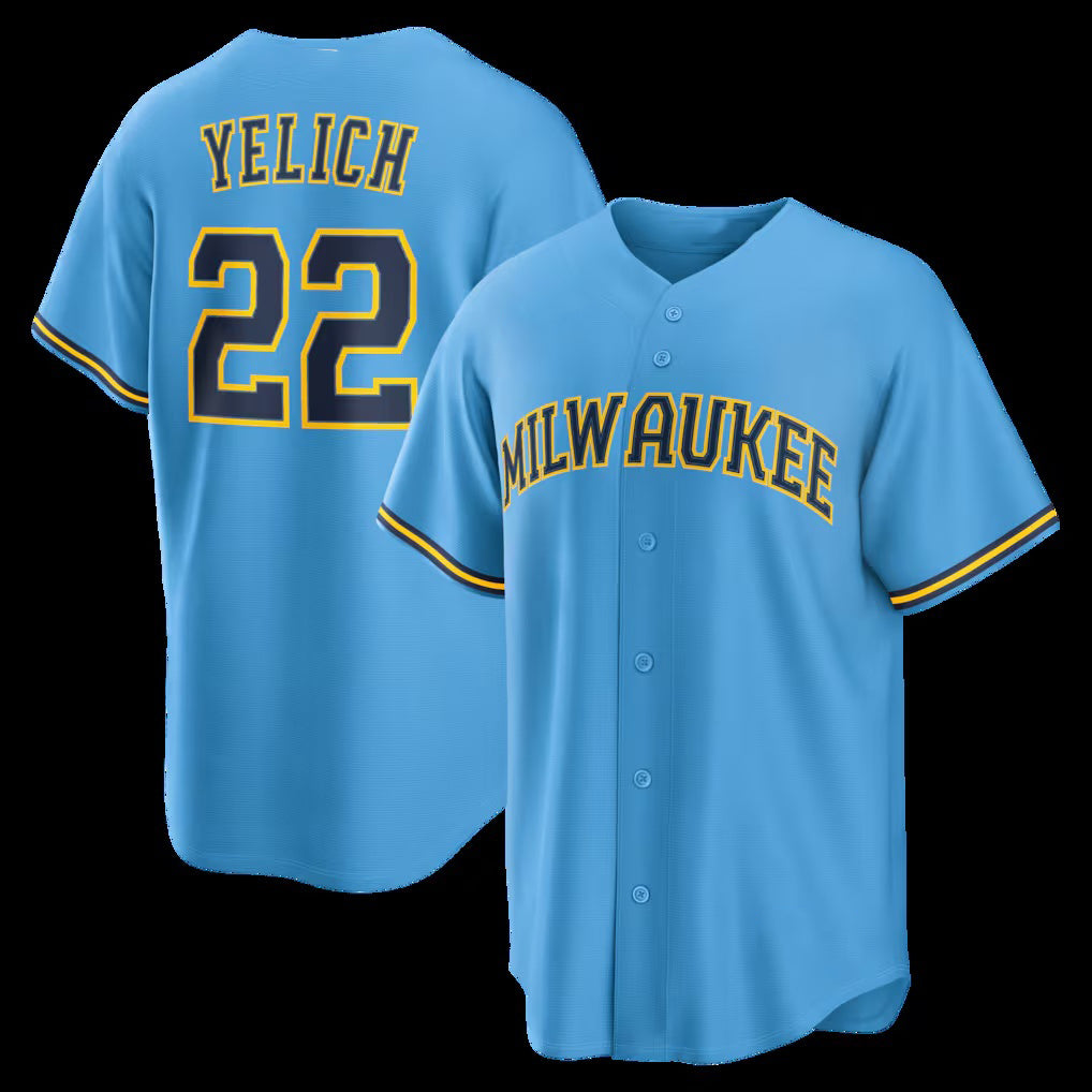 Milwaukee Brewers #22 Christian Yelich Light Blue BUTLER Road Replica Jersey