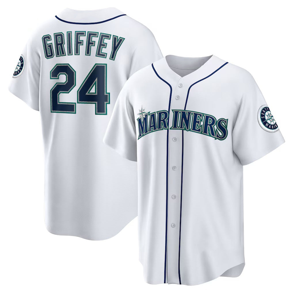 Seattle Mariners #24 Ken Griffey Jr. White BUTLER Home Replica Jersey