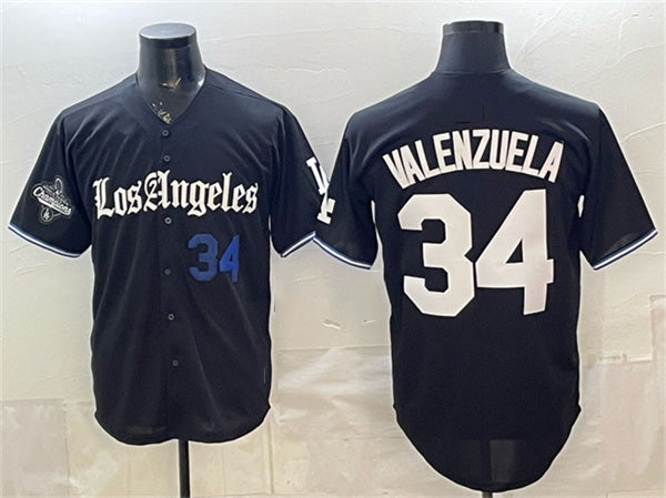 Los Angeles Dodgers #34 Fernando Valenzuela Black BUTLER 2025 World Series Champions Patch 'Gothic Edition' Vapor Premier Limited Stitched Jersey