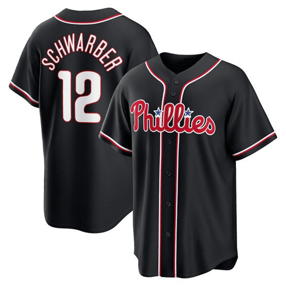 Philadelphia Phillies #12 Kyle Schwarber Fashion Black BUTLER Out Stitched Jersey