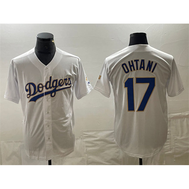 Los Angeles Dodgers #17 Shohei Ohtani White Gold BUTLER Cool Base With Patch Stitched Jersey