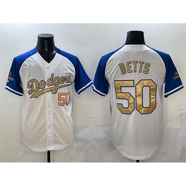 Los Angeles Dodgers #50 Mookie Betts White Royal Gold BUTLER 2024 World Series Champions Vapor Limited Stitched Jersey