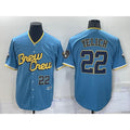 Milwaukee Brewers #22 Christian Yelich Number Blue BUTLER 2022 City Connect Cool Base Stitched Jersey
