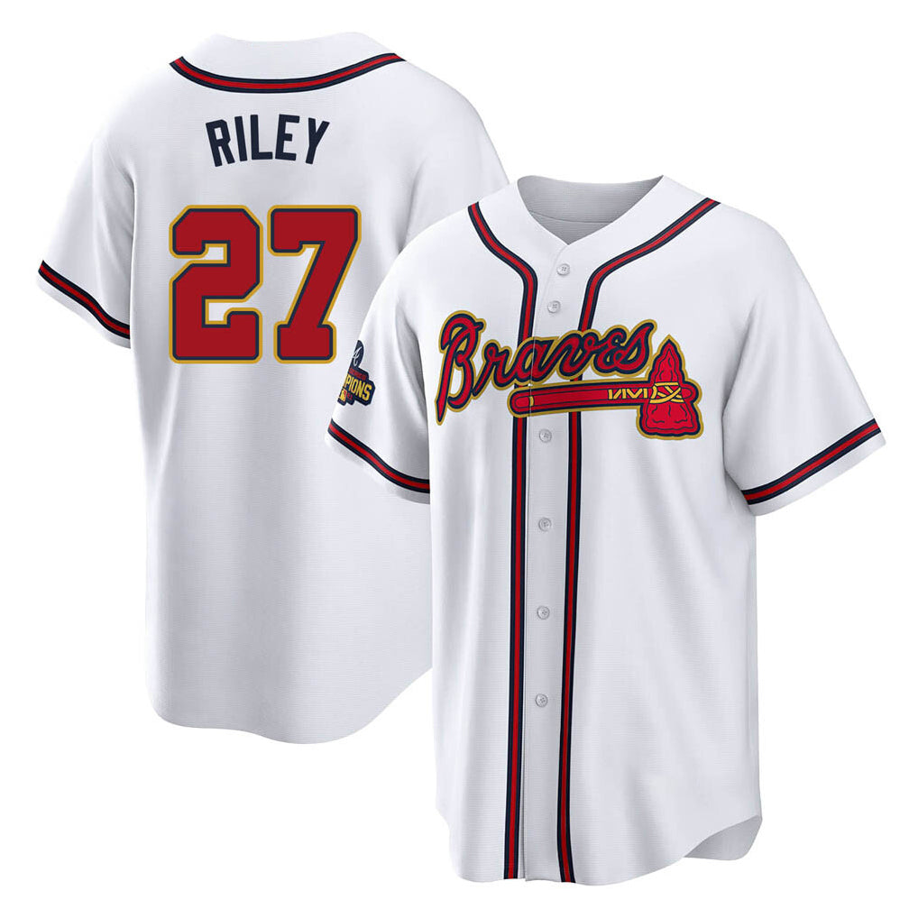 Atlanta Braves #27 Austin Riley Player White Gold BUTLER Home Game Stitched Jerseys
