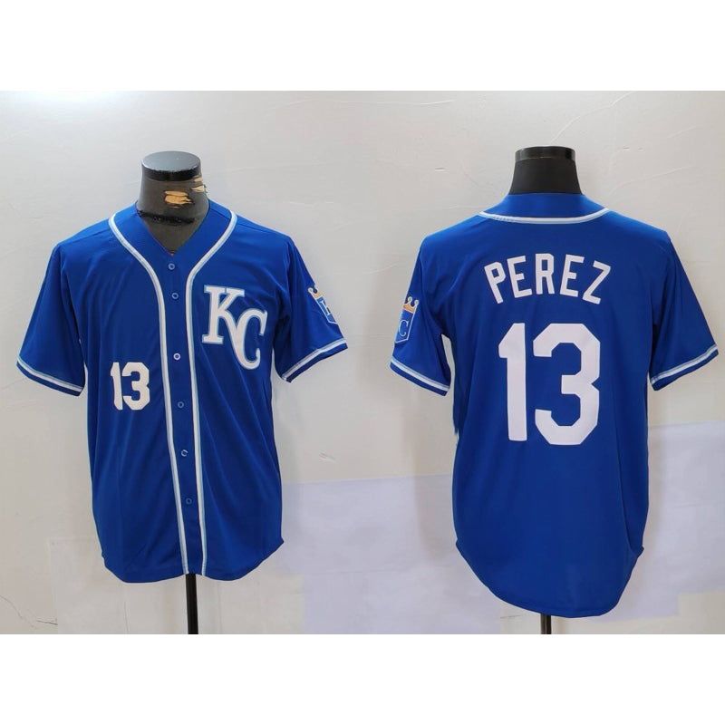 Kansas City Royals #13 Salvador Perez Number Blue BUTLER KC Cool Base Stitched Jersey