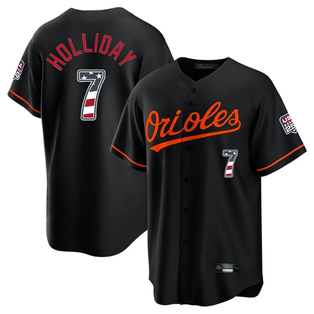 Baltimore Orioles #7 Jackson Holliday Player Black BUTLER USA 250 Fourth of July Home Game Stitched Jerseys