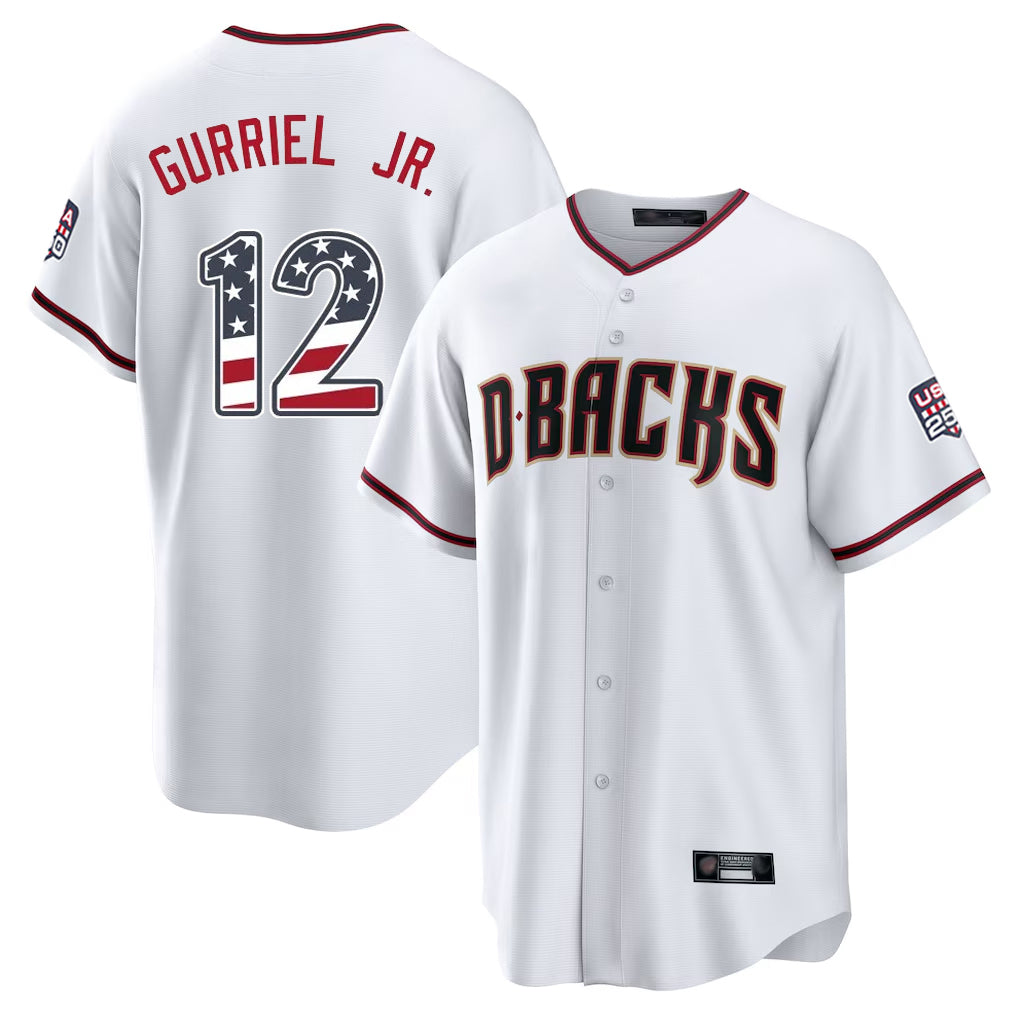 Arizona Diamondbacks #12 Lourdes Gurriel Jr Player White BUTLER USA 250 Fourth of July Home Game Stitched Jerseys