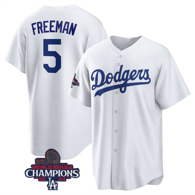 Los Angeles Dodgers #5 Freddie Freeman White BUTLER 2024 World Series Champions Cool Base Stitched Jersey