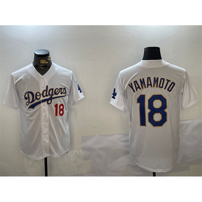 Los Angeles Dodgers #18 Yoshinobu Yamamoto White Gold BUTLER Home Limited Stitched Jerseys