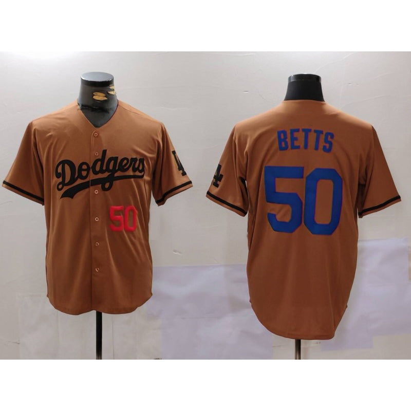 Los Angeles Dodgers #50 Mookie Betts Number Olive BUTLER Cool Base Limited Stitched Jersey 2