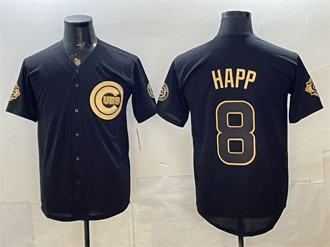 Chicago Cubs #8 lan Happ Black Gold BUTLER 150th Anniversary Patch Stitched Jersey