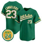 Oakland Athletics #23 Shea Langeliers Green BUTLER 2024 Limited With Rickey Henderson Patch Stitched Jersey