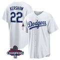 Los Angeles Dodgers #22 Clayton Kershaw White BUTLER 2024 World Series Champions Cool Base Stitched Jersey